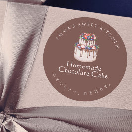 Adesivo Redondo Bolo de Chocolate Marrom Elegante com Frutas Produ