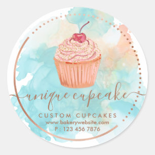 Adesivo Redondo Bolo de Cupcake de Frutas Vermelhas Ombre Padaria