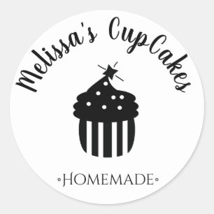 Adesivo Redondo Bolo De CupCake Minimalista Monocromática Padaria 
