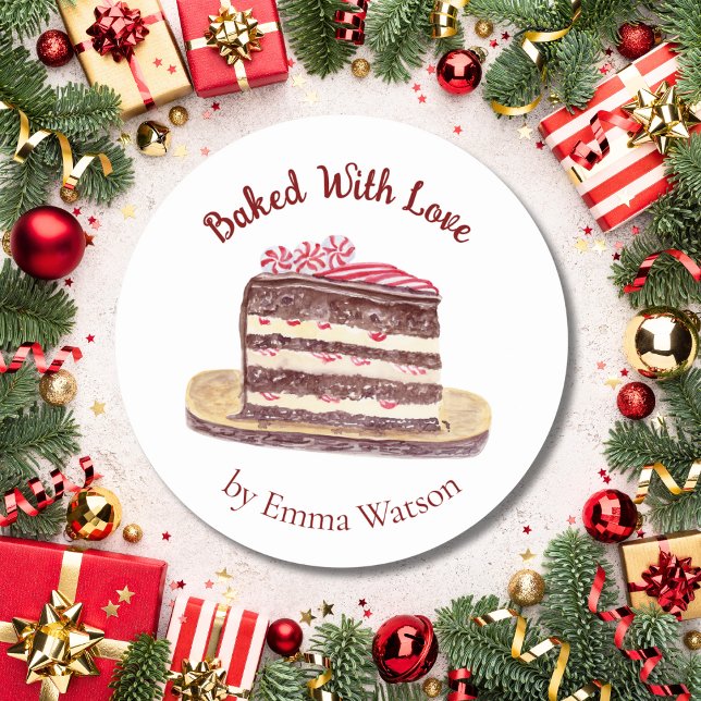 Adesivo Redondo Bolo de menta-Pepperminta Aquarela Feita Com Amor (Criador carregado)