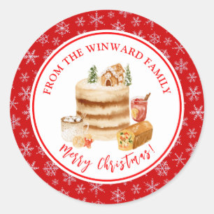Adesivo Redondo Bolo de Natal de Confeitaria de Férias