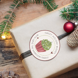 Adesivo Redondo Bolo de Natal Personalizado com Desejos de Férias