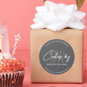 Adesivo Redondo Bolo de padaria Monograma personalizado Cinza de l