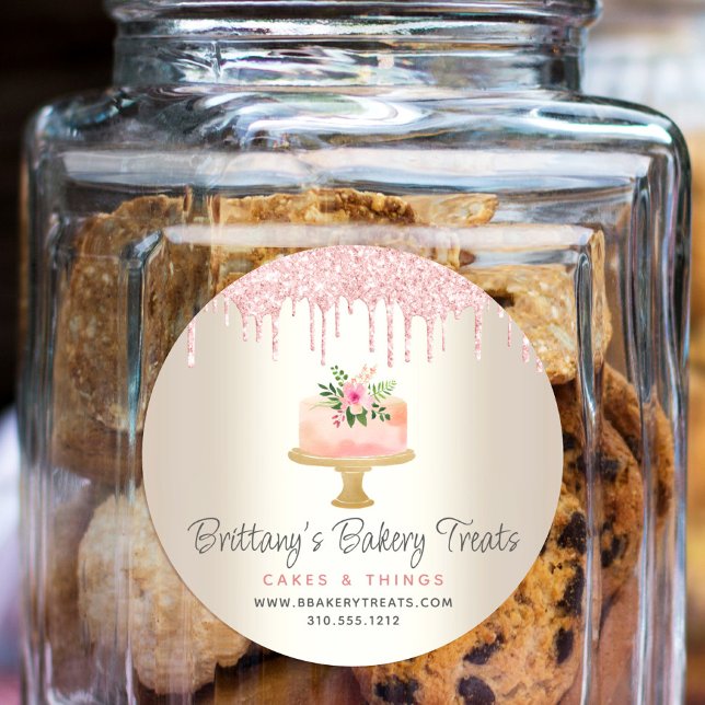 Adesivo Redondo Bolo de padaria pincelado cor-de-rosa pia Dessert  (Criador carregado)