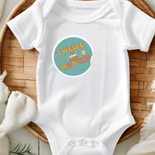 Adesivo Redondo Bolo de Primeiro Aniversário Boho Bebê Doze Meses