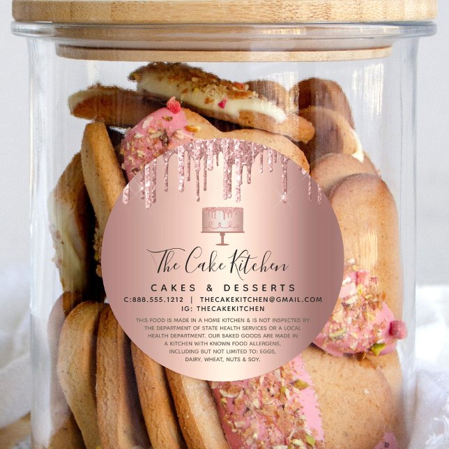 Adesivo Redondo Bolo de Rosa de Bolo Dourado de Cobre (Criador carregado)