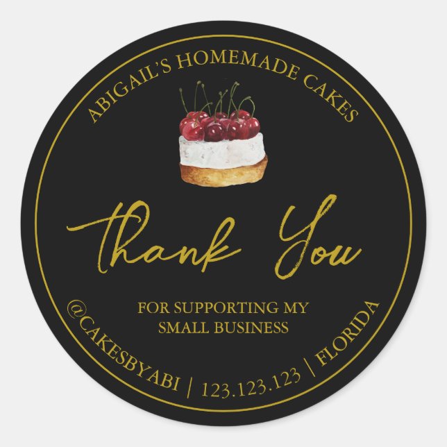 Adesivo Redondo Bolo de Sobremesa Simples - Homemade Obrigado (Frente)