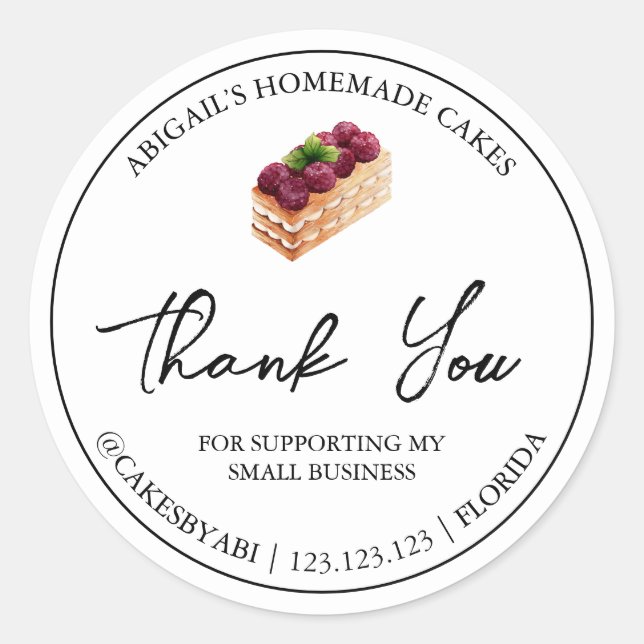 Adesivo Redondo Bolo de Sobremesa Simples - Homemade Obrigado (Frente)