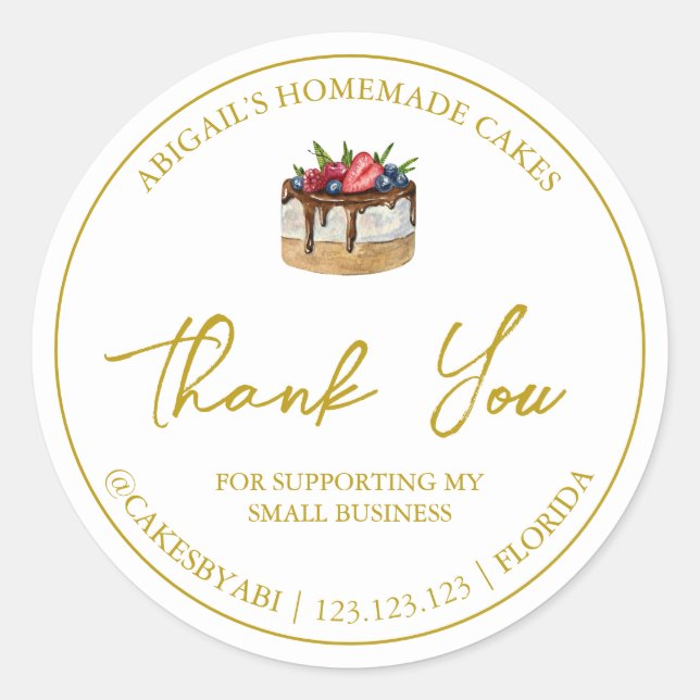 Adesivo Redondo Bolo de Sobremesa Simples - Homemade Obrigado (Frente)