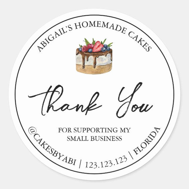 Adesivo Redondo Bolo de Sobremesa Simples - Homemade Obrigado (Frente)