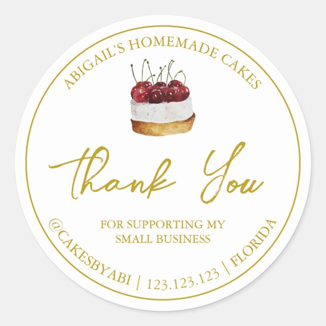 Adesivo Redondo Bolo de Sobremesa Simples - Homemade Obrigado (Frente)