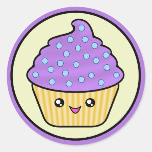 Adesivo Redondo Bolo de Xícara Roxo Kawaii