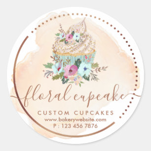 Adesivo Redondo Bolo Floral Padaria Ombre Massas Doces Bolinhos