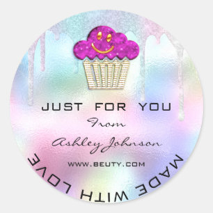 Adesivo Redondo Bolo Padaria Caseira Doces Logotipo Rosa Muffins