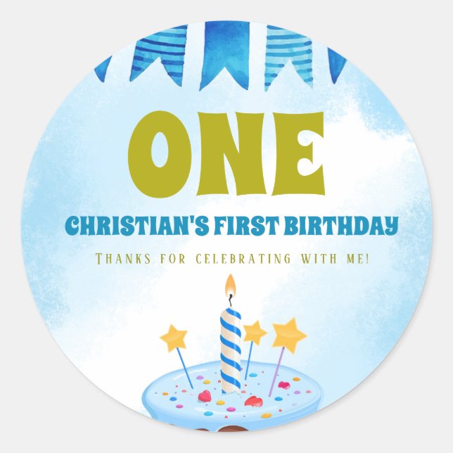 Adesivo Redondo Bolo primeiro aniversario (Frente)