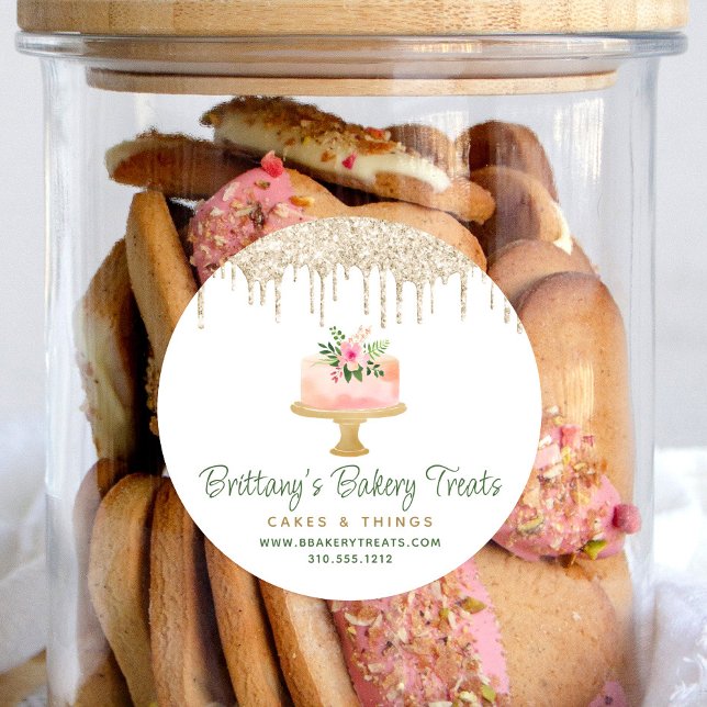 Adesivo Redondo Bolo Rosa Dourado Bolo-Blush Dessert Glitter (Criador carregado)