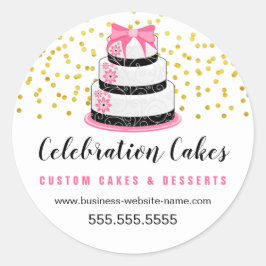 Adesivo Redondo Bolo rosa Elegante Dourado