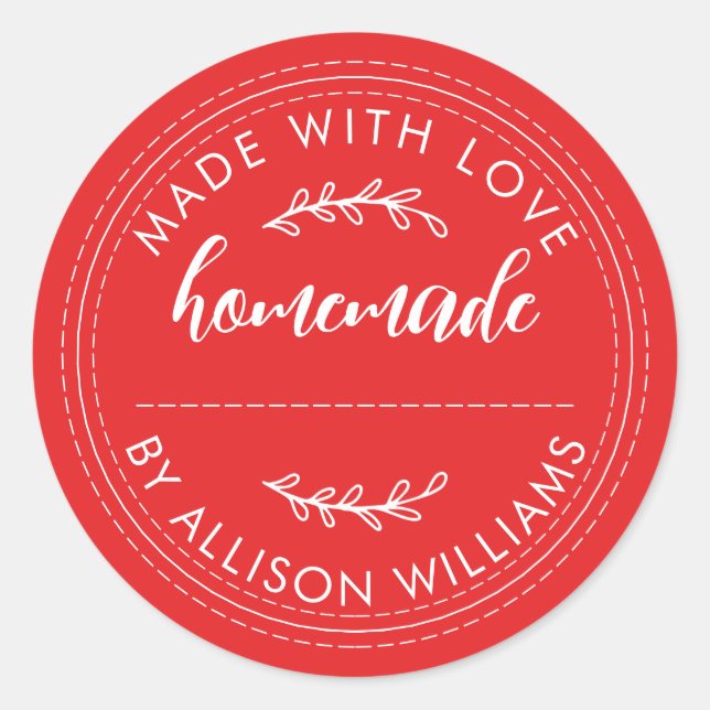 Adesivo Redondo Bolos Caseiros Rústicos Lata de Geléia Vermelho Br (Frente)