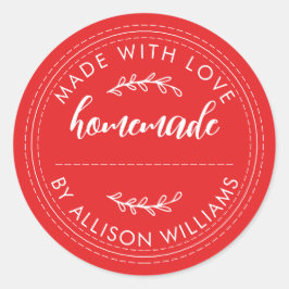 Adesivo Redondo Bolos Caseiros Rústicos Lata de Geléia Vermelho Br