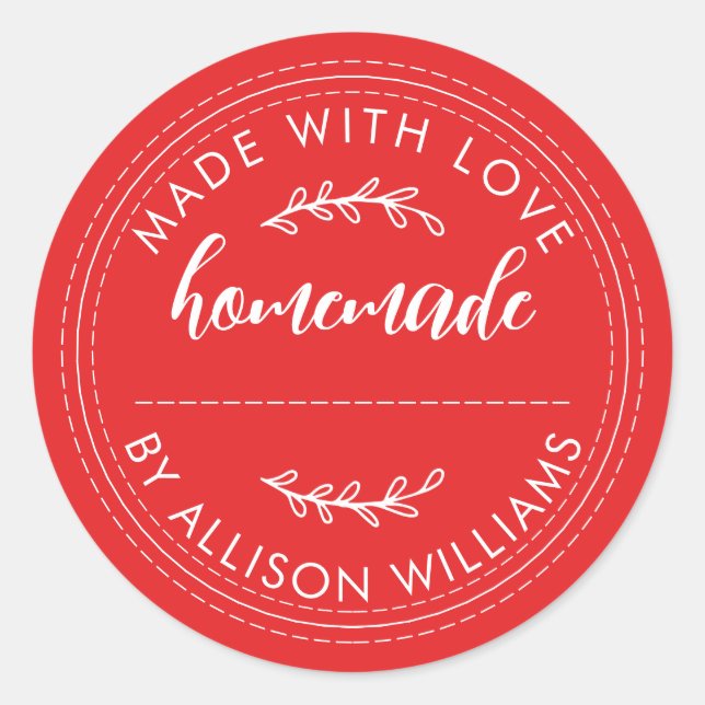 Adesivo Redondo Bolos Caseiros Rústicos Lata de Geléia Vermelho Vi (Frente)