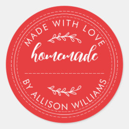 Adesivo Redondo Bolos Caseiros Rústicos Lata de Geléia Vermelho Vi