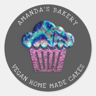 Adesivo Redondo Bolos Cupcake Doce Para Casa Vegan Cinza Roxo