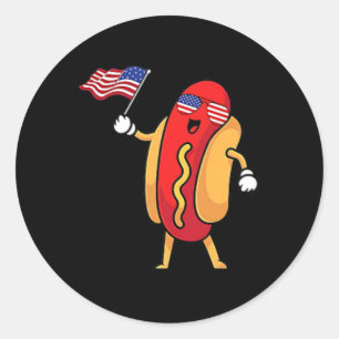 Adesivo Redondo Bolsa de Cachorro Quente Bandeira Americana Liberd