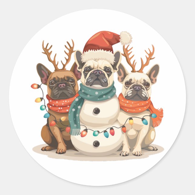 Adesivo Redondo Bolsa de Natal em Rena de Cães (Frente)