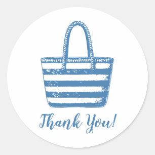 Adesivo Redondo Bolsa de praia azul minimalista - Obrigado