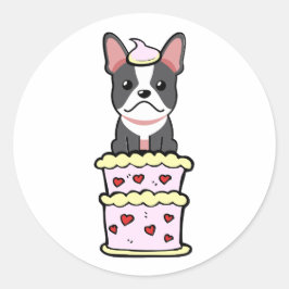 Adesivo Redondo Bolsa francesa engraçada saltando de um bolo