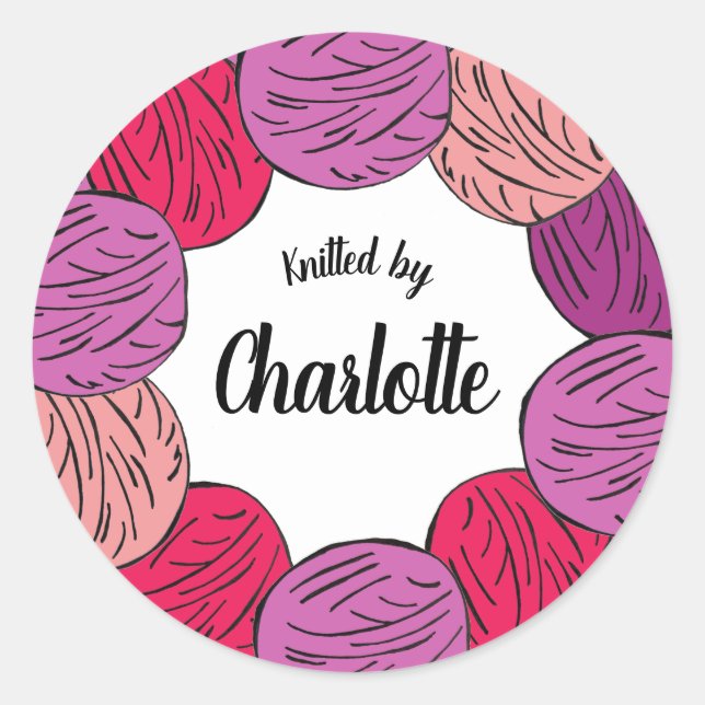 Adesivo Redondo Bolsas de lã de malha manual ou produto (Frente)