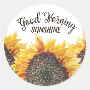 Adesivo Redondo Bom Dia Sunshine Amarelo Marrom Girassóis