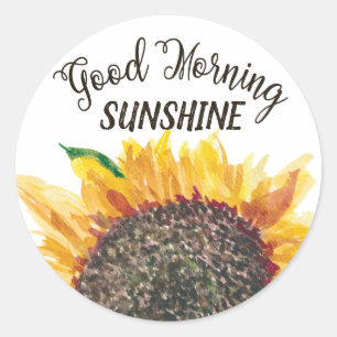 Adesivo Redondo Bom Dia Sunshine Amarelo Marrom Girassol Branco