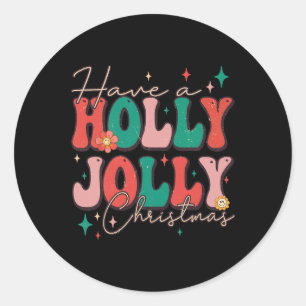 Adesivo Redondo Bom Natal Tenha Um Natal Holly Jolly Xmas