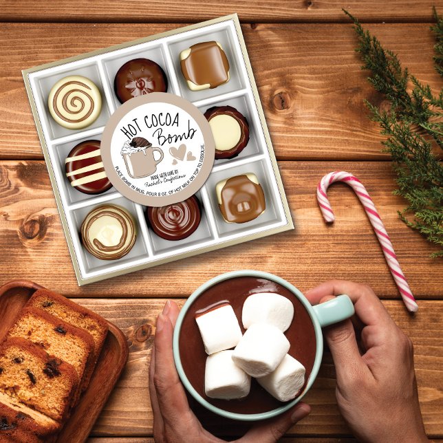 Adesivo Redondo Bomba de chocolate quente castanho Instruções Cora (Criador carregado)