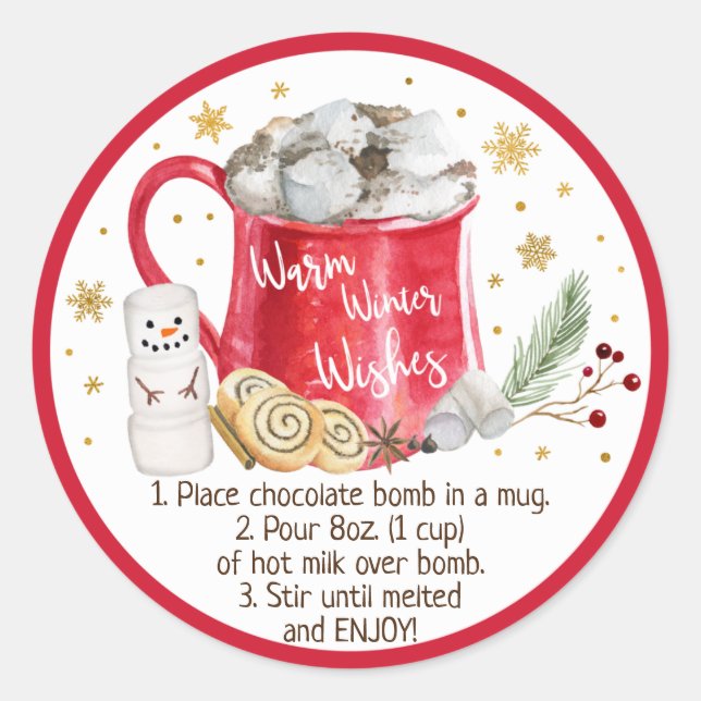 Adesivo Redondo Bomba de chocolate quente - Instrução de bomba de  (Frente)