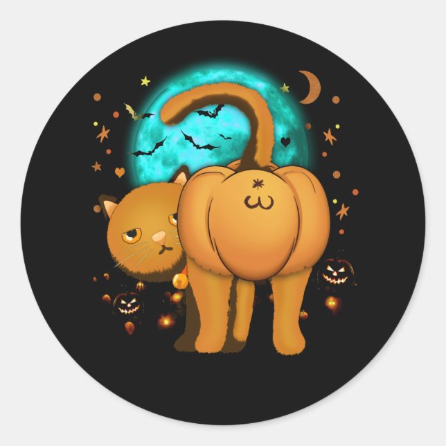Adesivo Redondo Bomba Dia de as Bruxas engraçado Bumbum Pumpkin La (Frente)