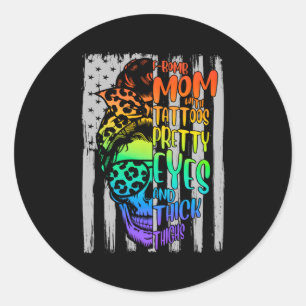 Adesivo Redondo Bomba-F Mãe Com Tatuagens Olhos Bonito E Coisa Esp