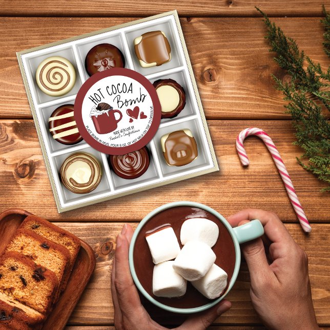 Adesivo Redondo Bomba quente de cacau borgonha Instruções Corações (Criador carregado)