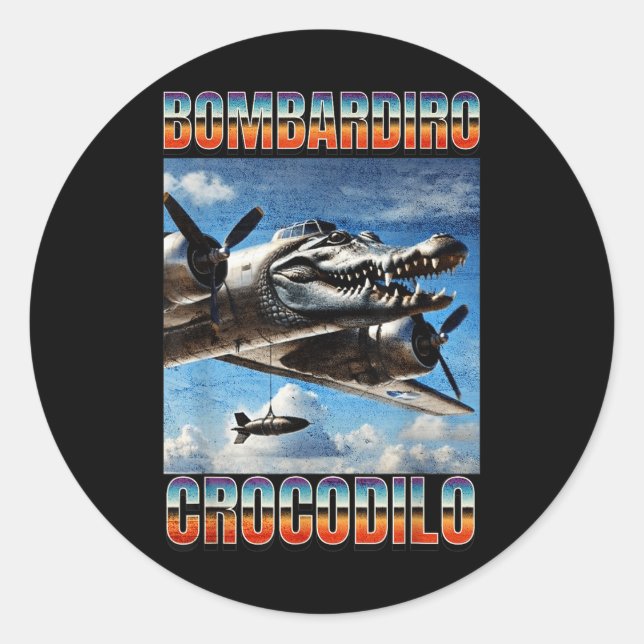 Adesivo Redondo Bombardiro Crocodilo Funny Trendy Italiano Brainro (Frente)