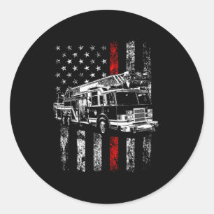 Adesivo Redondo Bombeiro Bandeira Americana Linha Vermelha Fina Bo