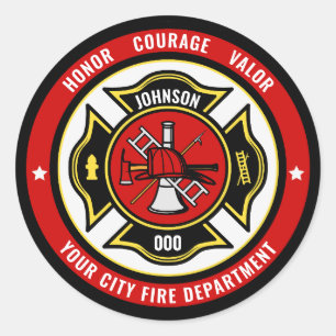 Adesivo Redondo Bombeiro Emergente ADD NAME Crachá do corpo de bom
