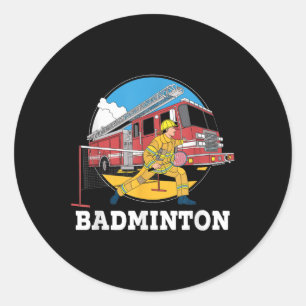 Adesivo Redondo Bombeiro Jogando Badminton Fireman Firewar Sp