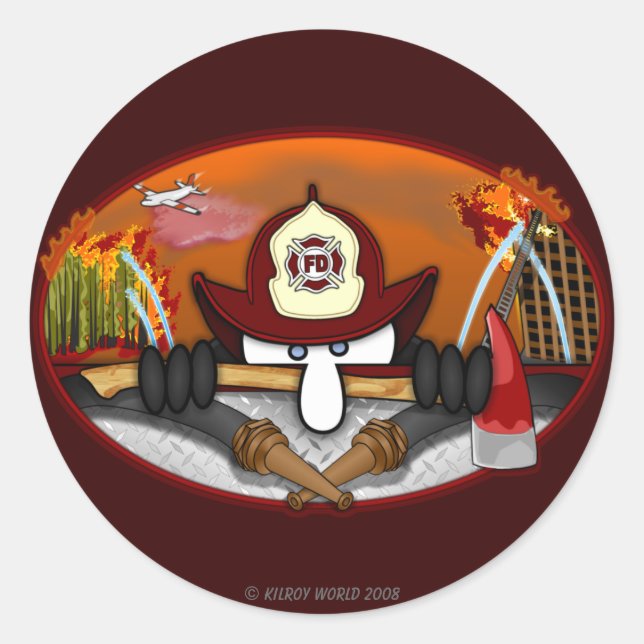Adesivo Redondo Bombeiro Kilroy Sticker (Frente)