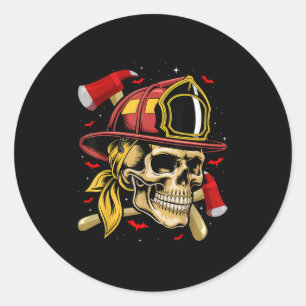 Adesivo Redondo Bombeiro Skull Firefighter Skeleton Halloween Cost