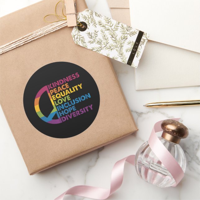 Adesivo Redondo Bondade Igualdade de paz Inclusão de amor Fígados  (Presentear)