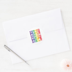 Adesivo Redondo Bondade Paz Igualdade Amor Inclusão Esperança LGBT