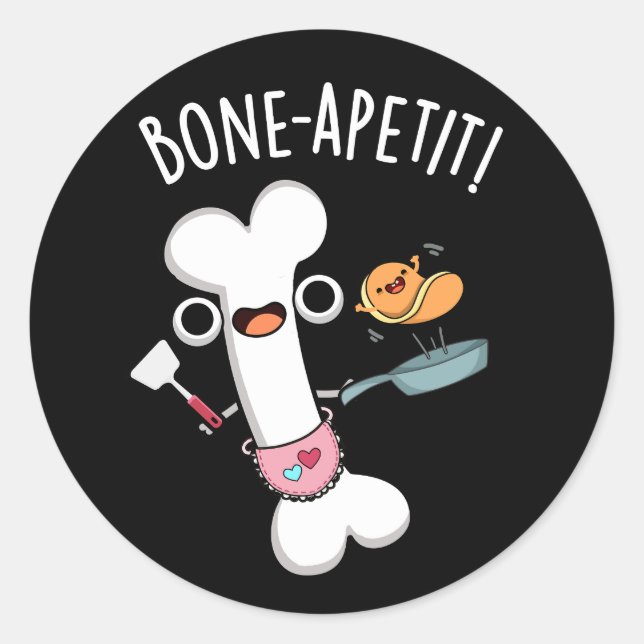 Adesivo Redondo Bone Apetit Funny Cozinhar Pun Dark BG (Frente)