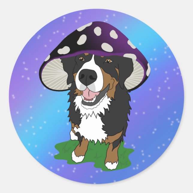 Adesivo Redondo Boné de Cachorro da Montanha Bernese (Frente)