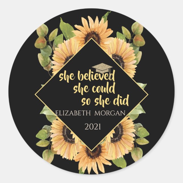 Adesivo Redondo Boné de Formando de girassóis (Frente)